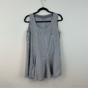 Tulip | Striped Slitted Sleeveless Women's Tunic Top Raw Hem Flare Bottom Small